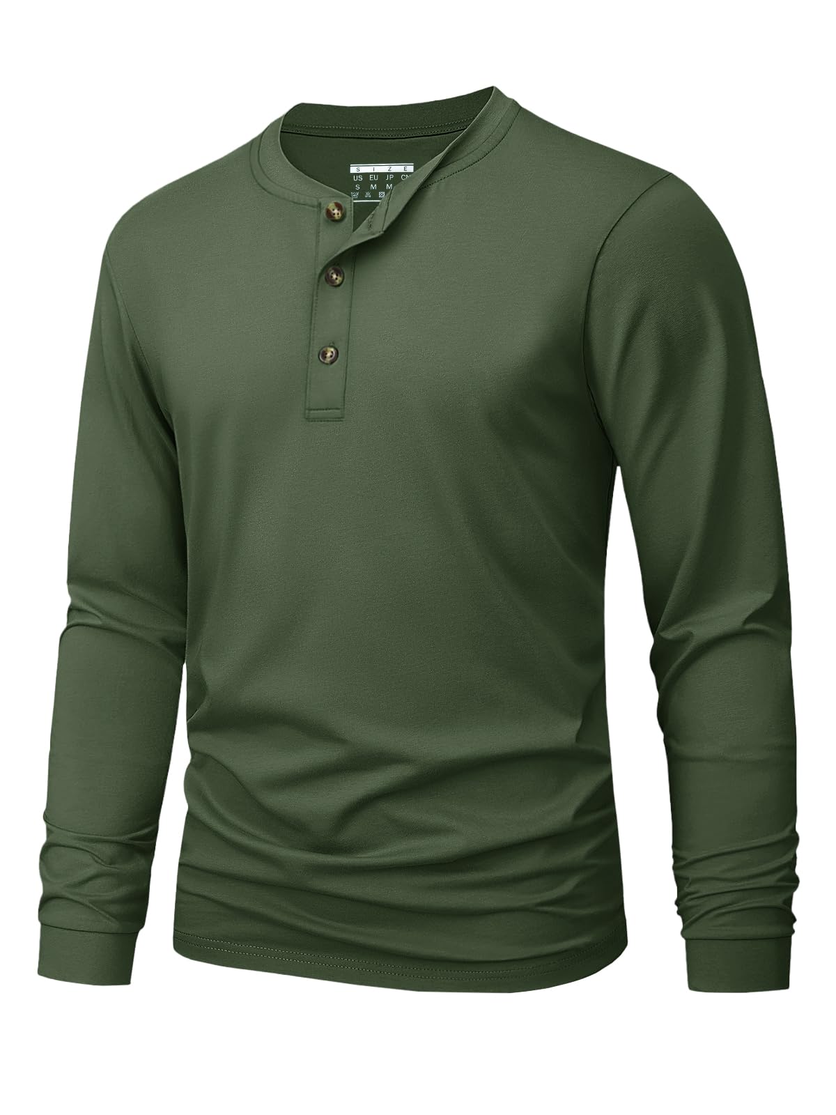 Photo 1 of MAGNIVIT Mens Henley Long Sleeve Tshirt Casual Shirts Cotton Soft Henley Tshirts Army Green L