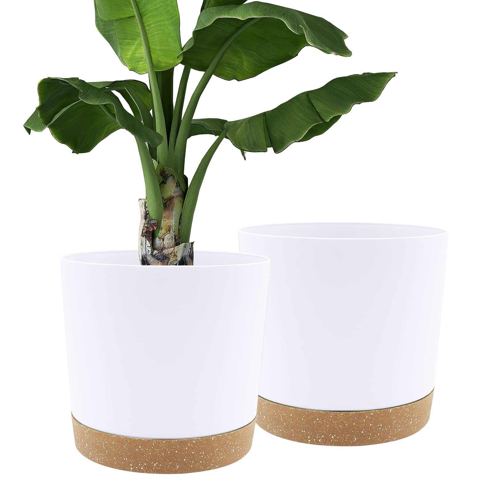 Photo 1 of **ONLY 1 **QCQHDU 12 inch Plant Pot, 2 Pack Planters for Indoor Plants with Drainage Holes & Saucer, Outdoor Flower Pots Home Garden Modern Decor