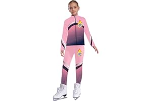 Huimingda Kids Girls Figure Skating Training Outfits Zipper Ice Skating with Leggings Gymnastics Sport Outfits