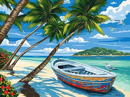 YXQSED [Framless] DIY Oil Painting Paint by Numbers Kits for Adult Kids - Tropical Beach 16x20 Inch