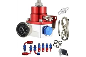 Aikosin 6AN AN6 Universal Adjustable Fuel Pressure Regulator Kit EFI Bypass Return 0-100psi Fuel Line Hose Fitting Connectors Kit Blue&Red