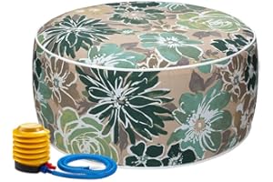 Magpie Fabrics Inflatable Stool Ottoman Pouf D20 xH9, Outdoor Round Footrest Footstool with Foot Pump, Portable for Patio Garden Travel Camping - Green Floral