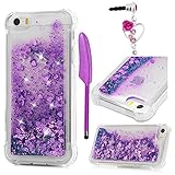 iPhone 5 Case, MOLLYCOOCLE Liquid Bling Glitter Sparkle TPU iPhone Se Case 3D Cute Star Flowing Floating Quicksand Soft TPU Bumper Cover for iPhone 5s, Purple