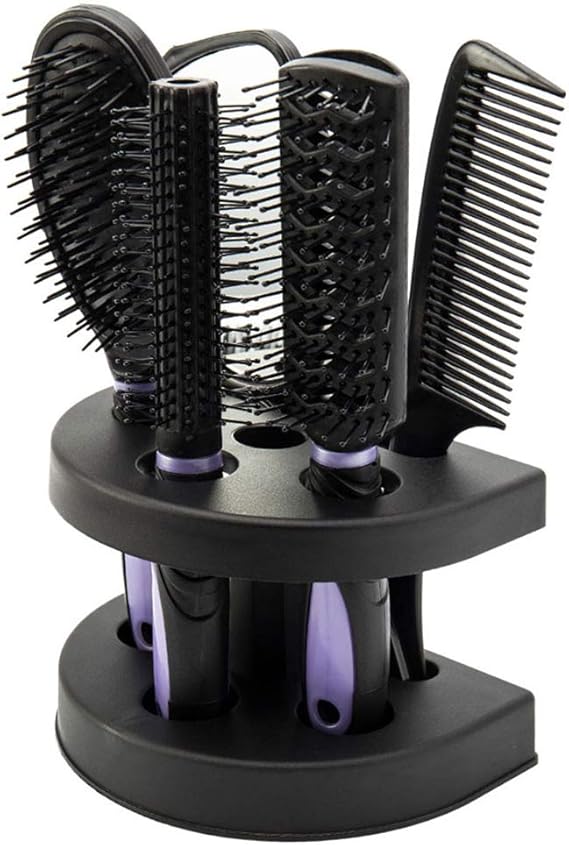 5Pcs Hair Comb Brush Set with Mirror Hairbrush Holder Professional