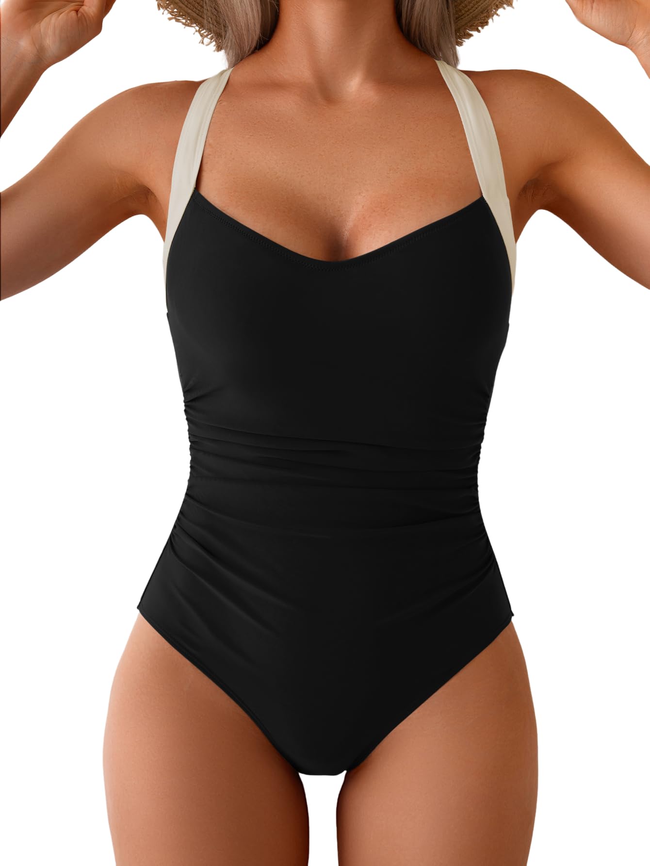 Photo 1 of B2prity One Piece Swimsuit for Women Tummy Control Slimming Bathing Suit Push Up Ruched Swim Suit Criss Cross Swimwear