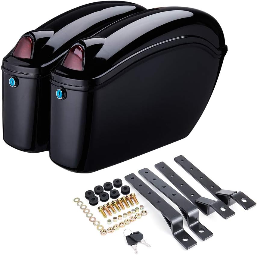 Motorcycle Hard Saddlebags, Motorcycle Saddle Bags with Turn Signal, Compatible with Softail Shadow Vulcan Vstar Boulevard with Mounting Kits, Universal, Black: Automotive