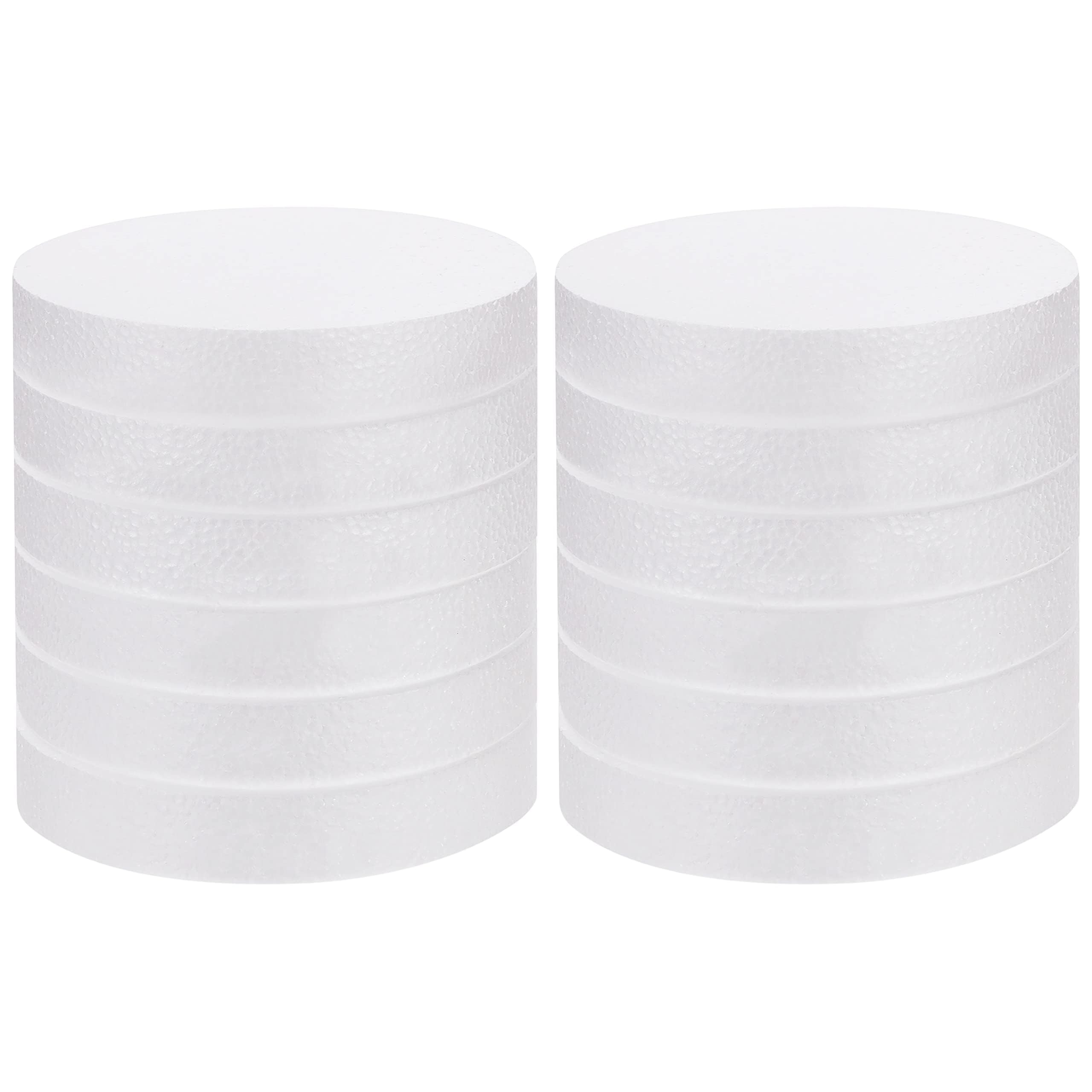 BELLE VOUS 12 Pack Craft Foam Circles - 15cm / 6 Inches Diameter, 2.5cm / 1 Inch Thick - Round Polystyrene Foam Discs for Modelling, School Projects, Sculptures, Floral Arrangements, Arts and Crafts