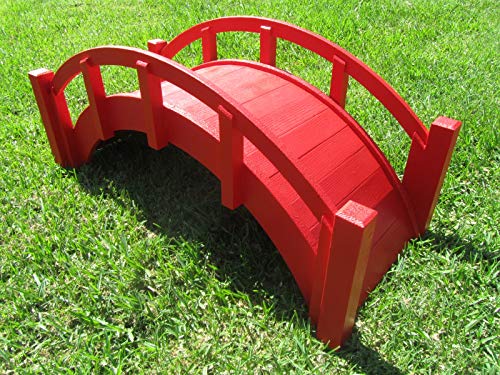 SamsGazebos Miniature Japanese Wood Garden Bridge, Red, Assembled, 25" Long X 11" Tall X 11-1/2" Wide, Made in USA (Renewed)