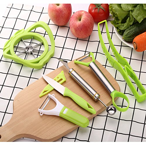 Coralpearl Garnish Shape Tool for Fruits Vegetables:Watermelon Slicer Wedger Plastic,Melon Baller Scoop Stainless Steel,Apple Corer Remover,Carving Cutter Knife,Dig Pulp Separator,Kitchen Peelers (6) - Thumbnail 2