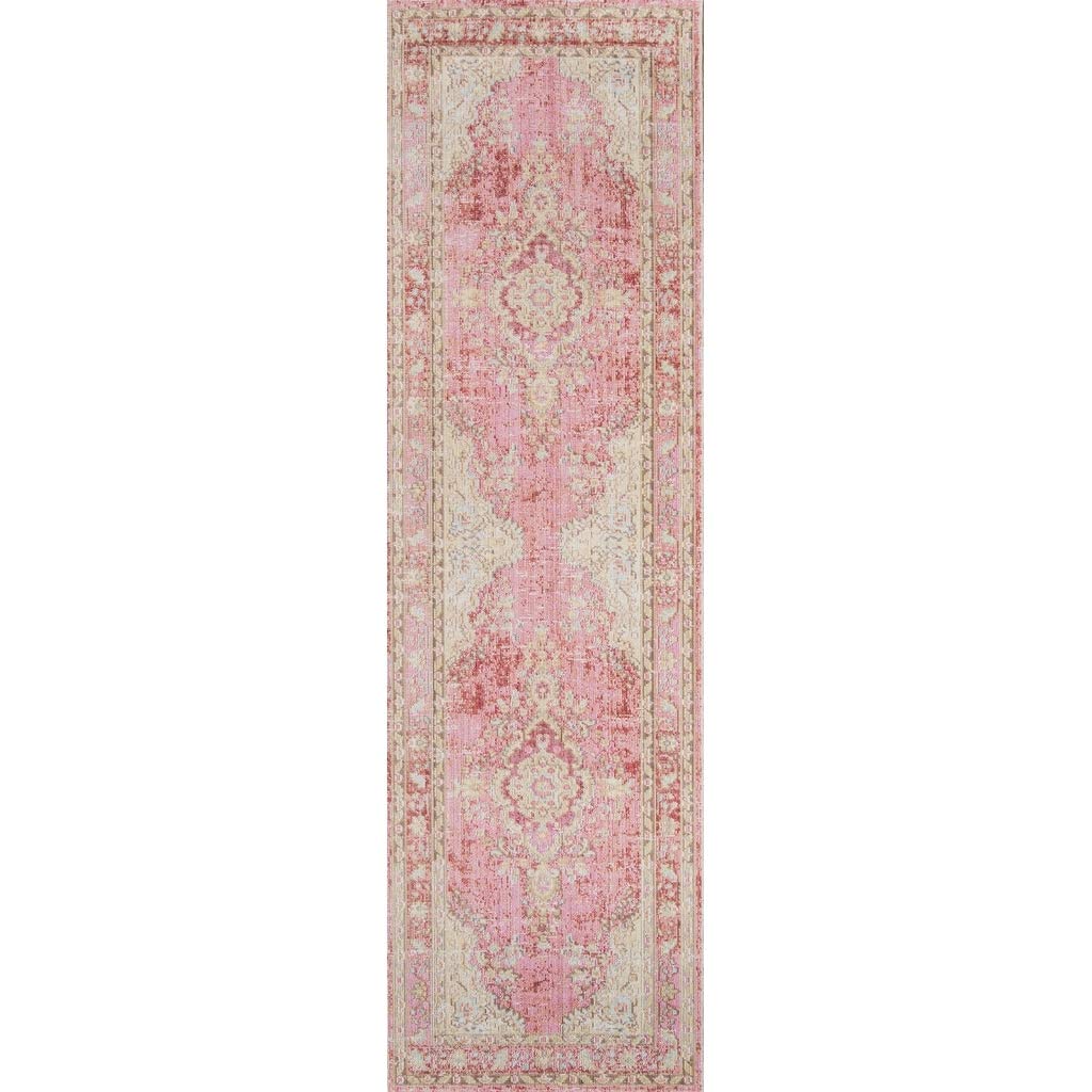 Momeni Rugs Isabella Traditional Medallion Flat Weave Area Rug, 2'7" X 8' Runner, Pink