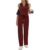 Sixstar Two Piece Sets for Women Summer V Neck Tops Wide Leg Sweatpants Sleeveless Tracksuit Travel Outfits