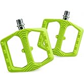 GINEYEA 9/16" Nylon Composite Flat Pedals, 3 Bearings | Wide anti-slip nylon platform, 3 smooth bearings and chromoly steel axle for MTB, BMX, gravel, road and commuter bikes