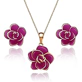EVEVIC Rose Flower Necklace Earrings Set for Women 18K Gold Plated Hypoallergenic Jewelry Sets