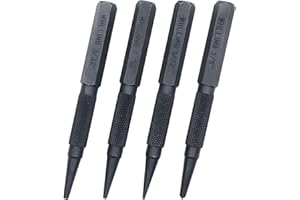 WHLLING 4-Piece Nail Setter Punch and Center Punch Set, Made of High Quality Metal Material with Knurled Grip Includes 1/32", 1/16", 3/32", 1/8" Black-Finished Nail Set