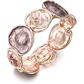 LUREME Rose Flower Bracelet for Women - Colorful Gold Enamel Stretch Bracelet, Adjustable Elastic Metal Bangle, Boho Chic Jewelry (bl003604)