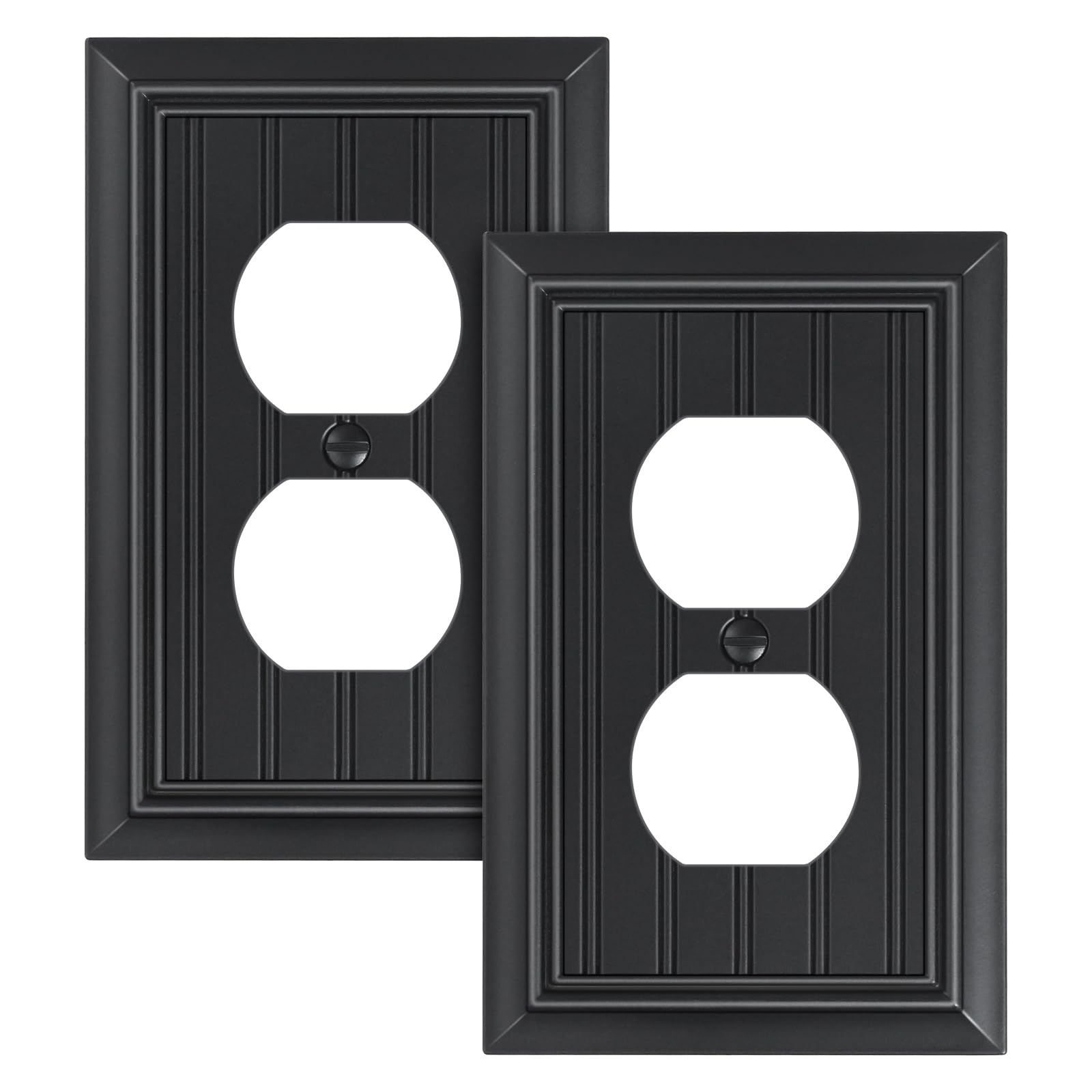 Photo 1 of 2-Pack Classic Beadboard Duplex Outlet Cover Plate, Decorative Matte Black Switch Plates and Outlet Covers, Natural Bamboo Fiber Wall Plates for Electrical Outlets, 1 Gang Receptacle Cover