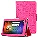KuRoKo Slim Classic Flip PU Leather Folio Case for RCA Voyager II 7 / RCA Voyager 7 (2016, 2017) / RCA 7 Voyager Pro Tablet (Cute Hot Pink)