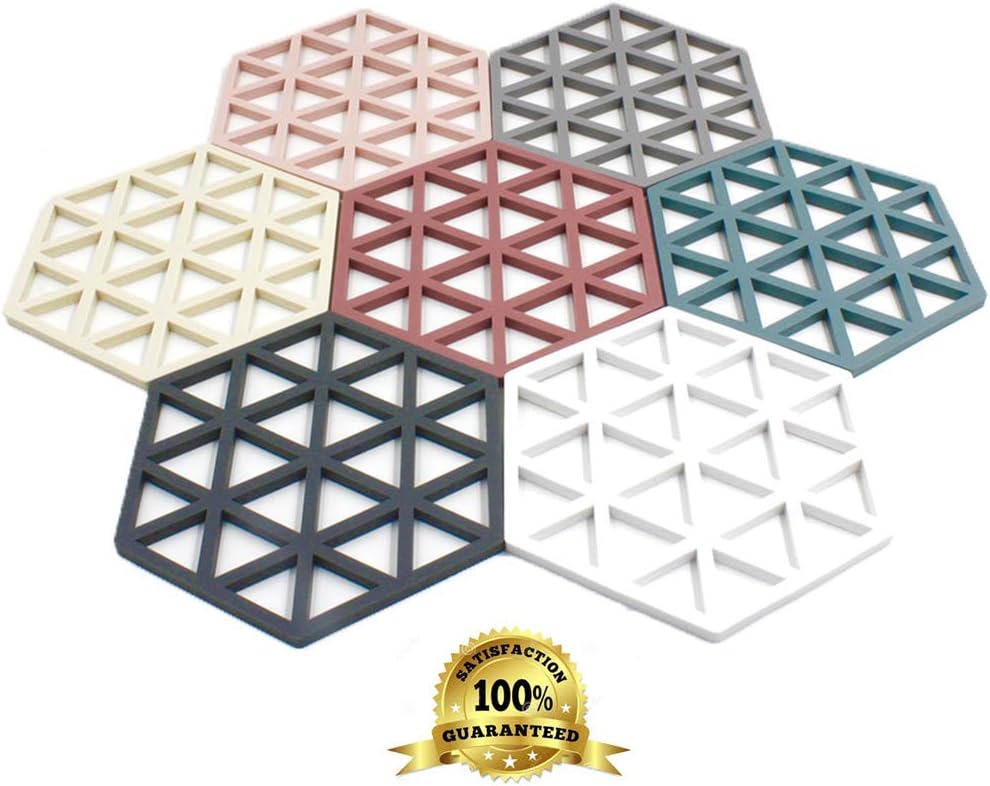 Dine Divine Set of 7 Silicone Trivets | Coaster | Pot Holder | Placemat for Home Kitchen and Dining Table (Triangles)…