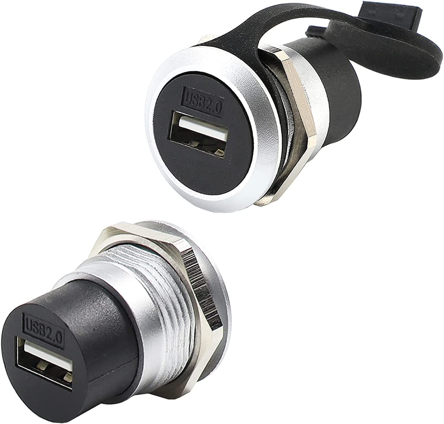 PENGLIN 2PCS USB 2.0 Panel Mount Connector, USB Pass Through Coupler, Female to Female Bulkhead Extension Adapter with Waterproof and Dustproof Cover