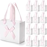 EQOREIIN 50 Pack Small Thank You Gift Bags with Bow Ribbon & Handles, 5.5x 2.5x4.7 Inch White Pink Mini Gift Bags for Jewelry, Baby Shower, Bridal Shower, Mother's Day,Christmas Holiday Gifts