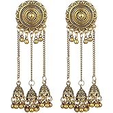 Indian Jhumka Jhumki Ethnic Dangle Earring for Women Vintage Long Tassel Bell Drop Earrings Boho Flower Beaded Bollywood Jewelry Boho Traditional Oxidized Antique Festival Party Gift for Lady