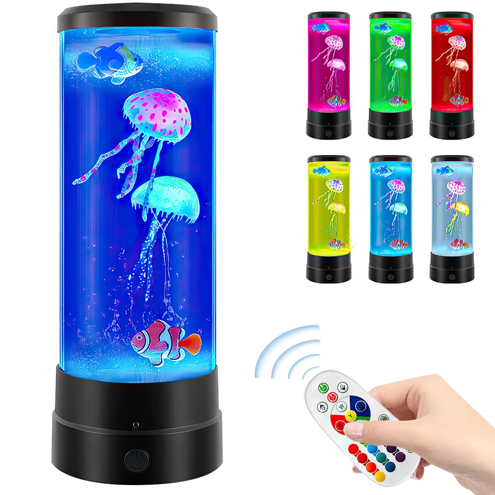 YANGUN Jellyfish Lamp Jelly Fish Lava Light, 12'' Jellyfish Lamp Jellyfishs Aquarium with 16 Change Colours Modes, Realistic JellyfishLamp Aquarium,USB Dimmable Mood Light for Home Office Decoration