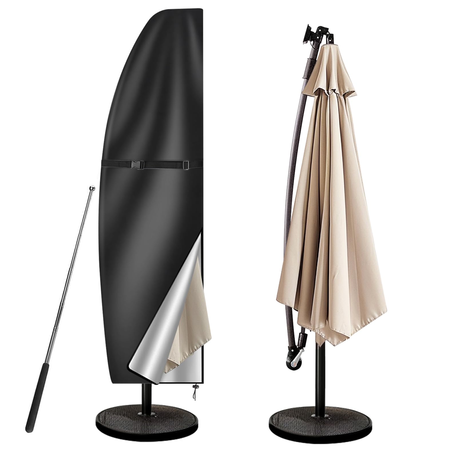 wiipara Parasol Cover with Rod, Parasol Protective Cover fit for Waterproof UV-Block Windproof Large Umbrella Cover with Zip and Storage Bag for Garden Outdoor (Black, 205x25x57/48(bottom) cm) — image 1