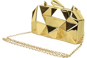 AmoVee Clutch with Chain Strap, Clutch Purses for Women Wedding，Evening Handbag for Party, Prom and Formal Occasion (Shiny Gold)