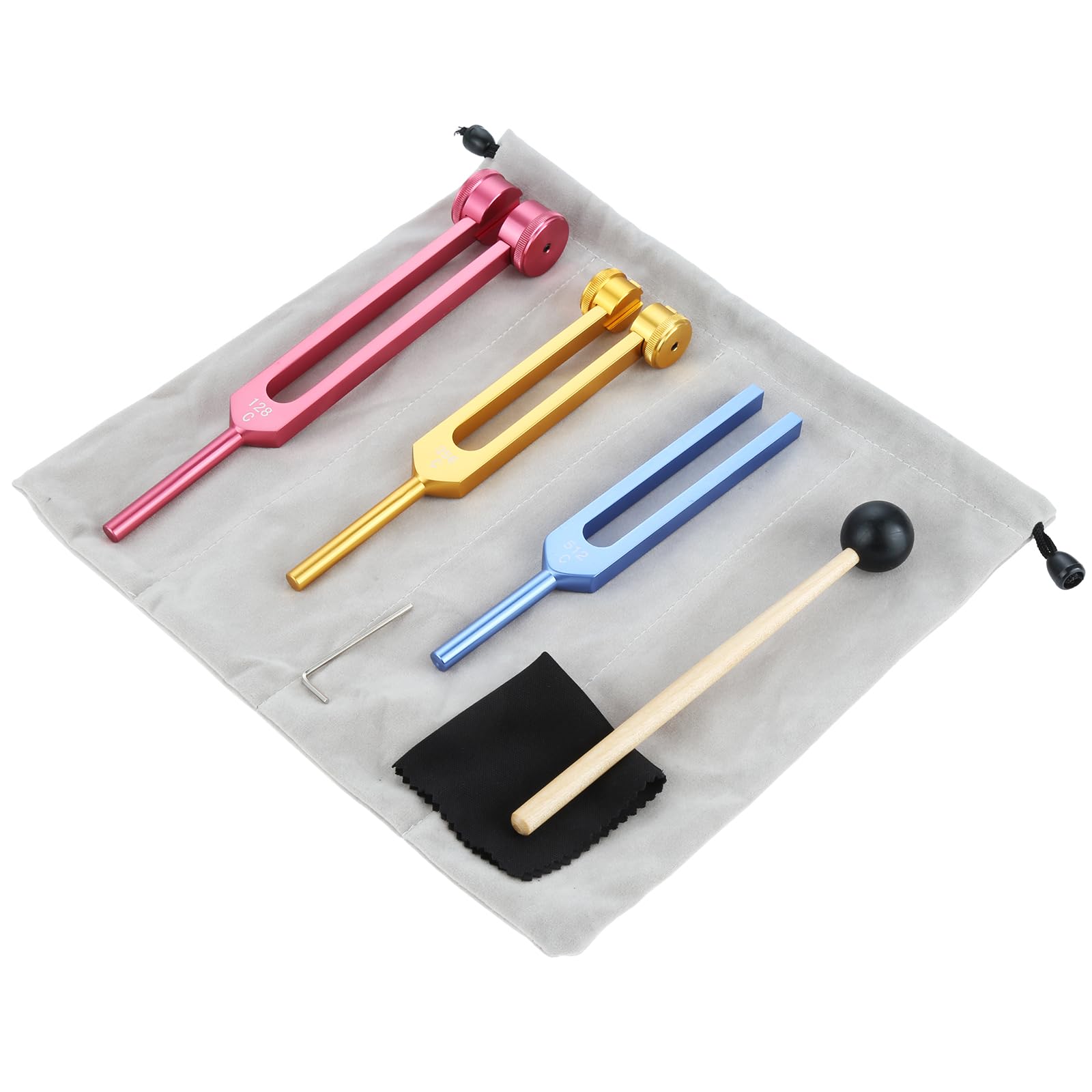 DRELD Tuning Forks for Healing -128Hz, 256Hz, 512Hz Tuner for Chakra Healing, Sound Therapy, DNA Repair, Frequency Healing Generator with Cleaning Cloth, Allen Key and Silicone Hammer (Colorful)