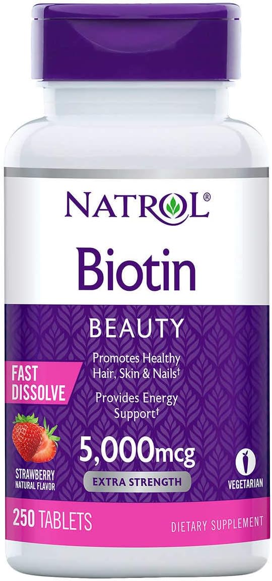 Natrol Biotin 5000 mcg, Strawberry Flavor, Fast Dissolve Tablets, Extra Strength, 250 Count: Health & Personal Care