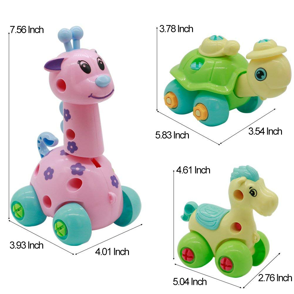 Fajiabao Take Apart Building Toys 3 Set- Giraffe & Horse & Tortoise Model- Best Educational Stem Construction Toys for Toddlers and Kids 3 years and up