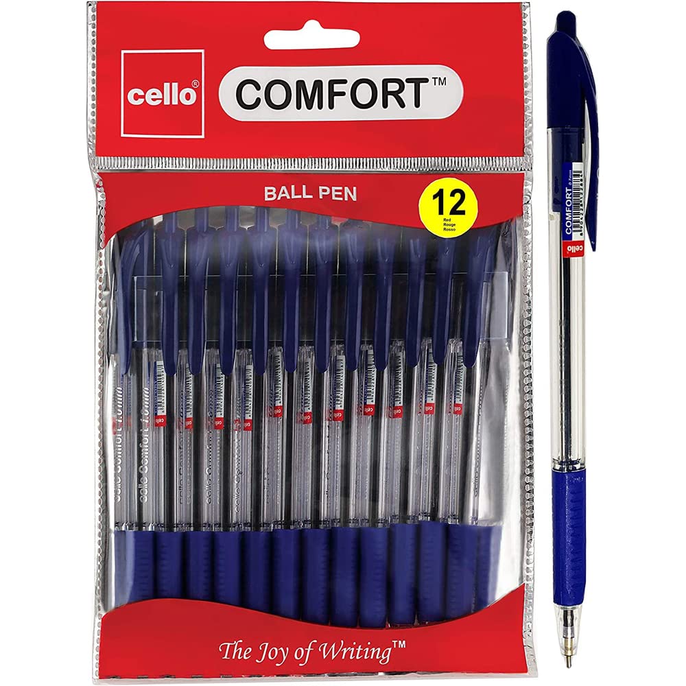 Cello Blue Retractable Ballpoint Pens | Medium Point (1.0mm) | Blue | 12 Pen