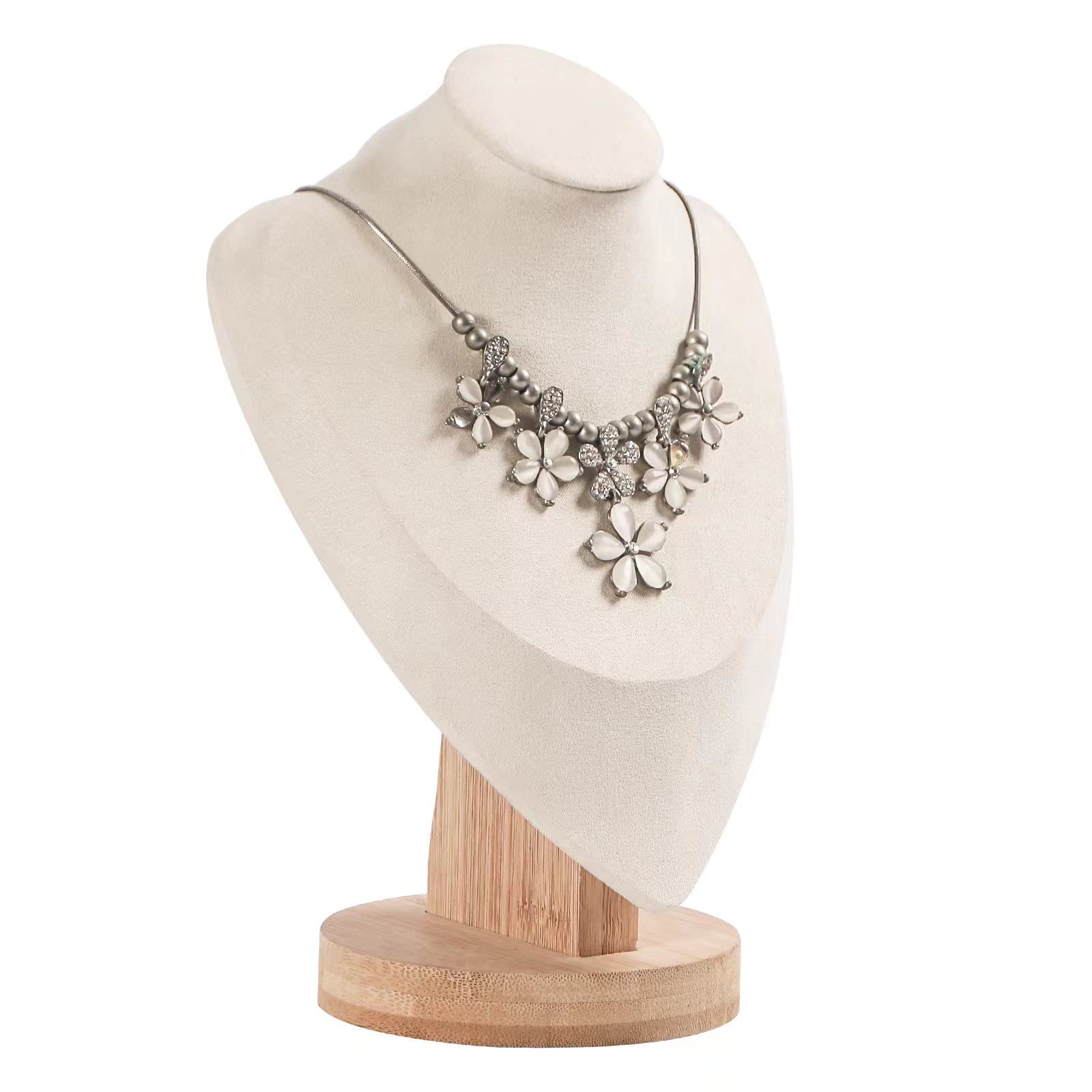 Photo 1 of Coward Bamboo Necklace Display Chain Bust Stand Holder For Show Jewelry Organizer Model (beige velvet, 9.2")