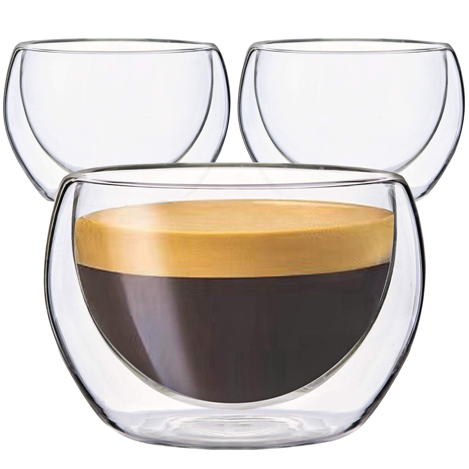 Youngever 3 Pack 150ML Espresso Cups, Double Wall Thermo Insulated Espresso Cups, Glass Coffee Cups, 5 Ounce (Wide)