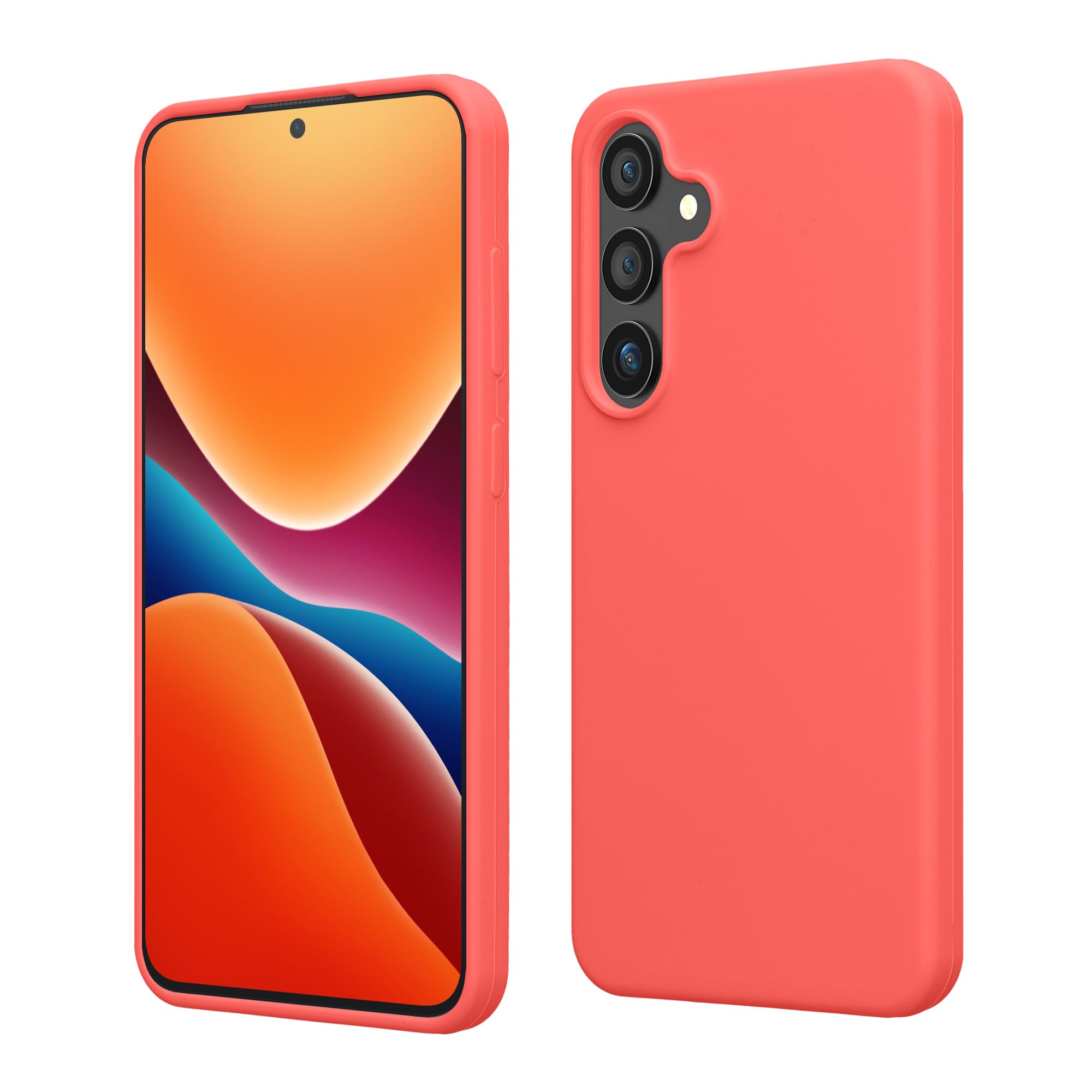 kwmobile Case Compatible with Galaxy S24 Case - TPU Silicone Cover - Works with Wireless Charging - Neon Coral