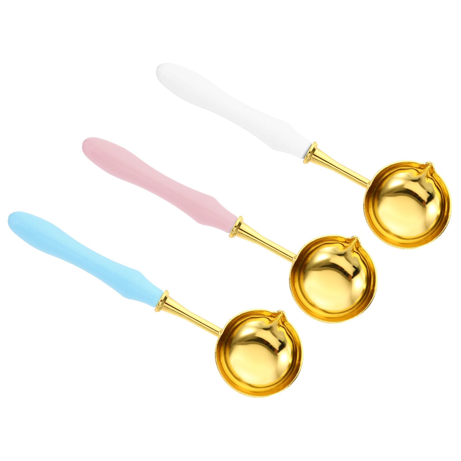 PATIKIL 5" Wax Seal Spoon, 3Pcs Wax Sealing Melting Spoon Brass Vintage Wooden Handle Wax Spoon for Wax Seal Stamp Envelope Art Craft Projects, Light Pink, White, Sky Blue