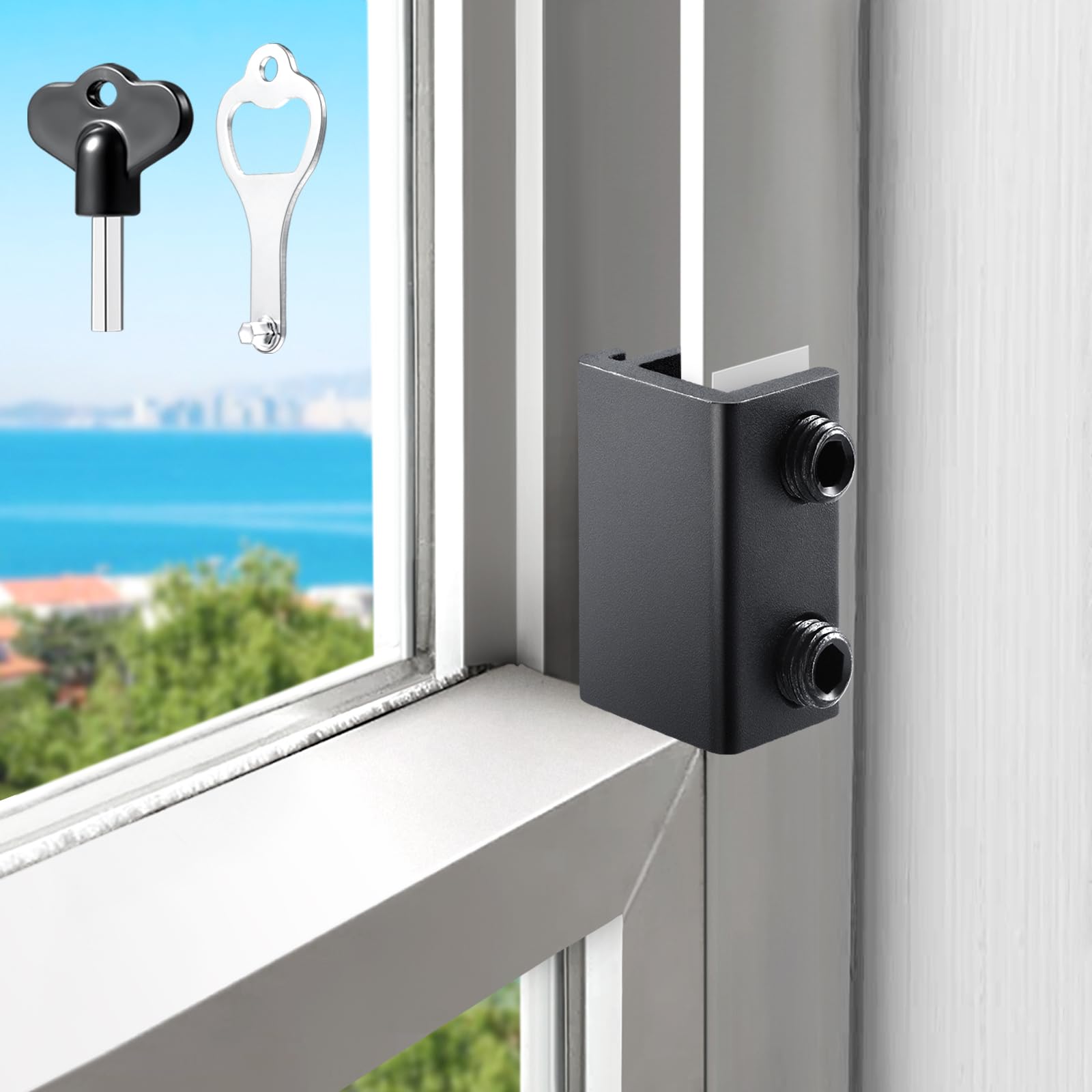Photo 1 of Sliding Window Locks (6 Pack), Window Locks for Up and Down Windows and Horizontal Windows, Window Security Bars, Window Security Lock with Key?Adjustable Security Window Lock (Black)