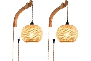 Plug in Wall Sconce, Bamboo Rattan Wall Sconce Decor, Farmhouse Wall Sconce Plug in,Hand Woven Rattan Wall Light Farmhouse Ru