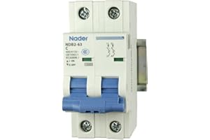 AUTOMATION SYSTEMS INTERCONNECT ASI AC Miniature Circuit Breaker - 2 Pole DIN Rail Mount 63 Amp 480 Volt Unit with Shock-Proof Terminations, Trip Curve C, L1, L2 and Neutral Single-Phase Circuits