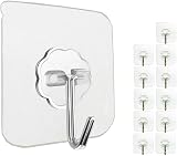 Jiaweixiang 12 Pack Heavy Duty Sticky Hooks 33lb Max Transparent Self Adhesive