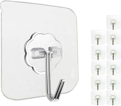 Jiaweixiang 12 Pack Heavy Duty Sticky Hooks 33lb Max Transparent Self Adhesive