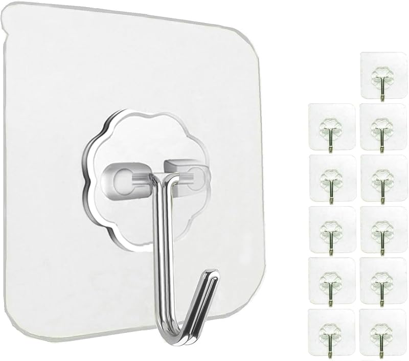 Jiaweixiang 12 Pack Heavy Duty Sticky Hooks 33lb Max Transparent Self Adhesive