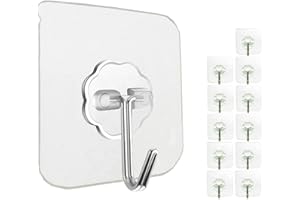 Jwxstore 12 Pack Wall Hooks for Hanging 33lb(Max) Heavy Duty Self Adhesive Hooks Transparent Waterproof Sticky Hooks for Keys