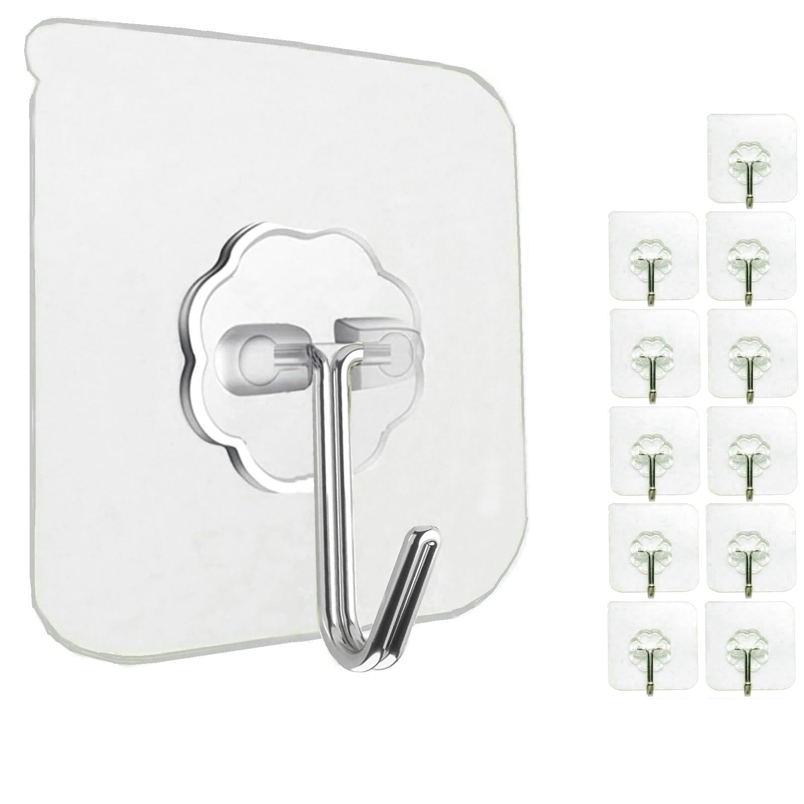 Photo 1 of Jwxstore 12 Pack Heavy Duty Self Adhesive Hooks - 33lb Max, Transparent, Waterproof, Sticky Wall Hooks for Keys, Bathroom, Shower, Outdoor, Kitchen, Door, Home Improvement, Utility