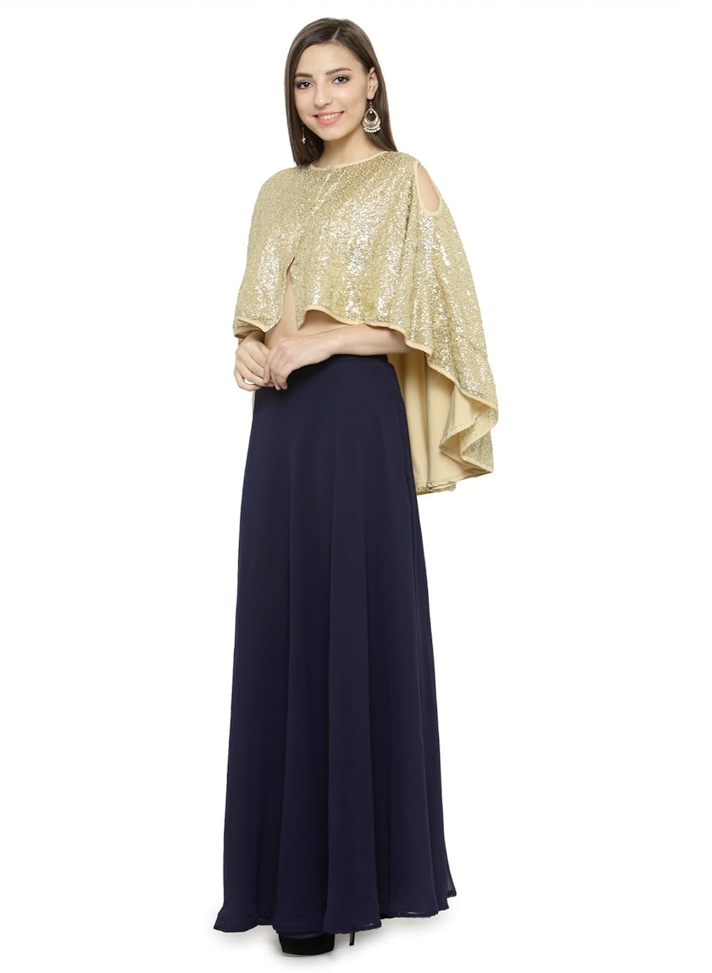 just wow navy blue poly georgette women's dress