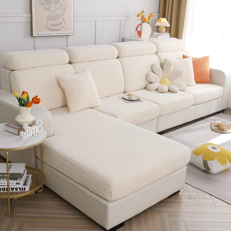Topchances Sofa Seat Cushion Covers - Universal Stretch Sofa Slipcovers Couch Seat Cover L Shape, Soft Sofa Seat Cover Couch Chaise Covers, Sofa Cushion Protector Covers (Beige Wheat)