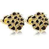 Men's Small Circle Shape 14K Yellow Gold Plated Solid 925 Sterling Silver Screw Back Post Round 90's Old School Retro Textured Nugget Hip Hop Post Stud Earrings For Men