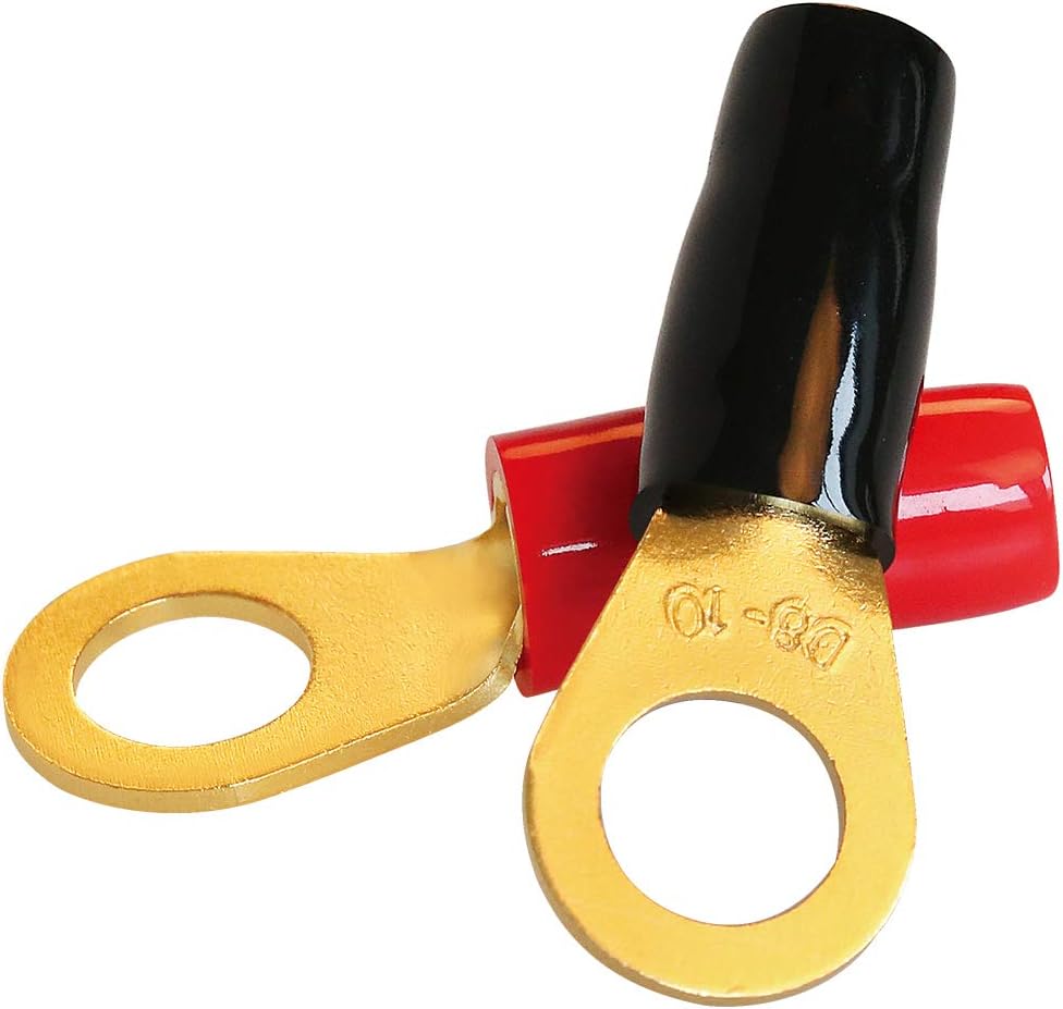 AIRIC 8 Gauge Ring Terminal 5/16 inch Gold Plated Crimp Ring Terminals with Soft Boots Gold Wire Connectors Kit 8-Pack