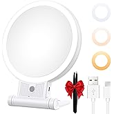 tubbede 1X/30X Lighted Makeup Mirror with Magnification, Double-Sided Switch, 3-Color Lights, 2000mAh Rechargeable, Adjustable Brightness, Swivel Makeup Mirror with Lights for Vanity or Wall Use