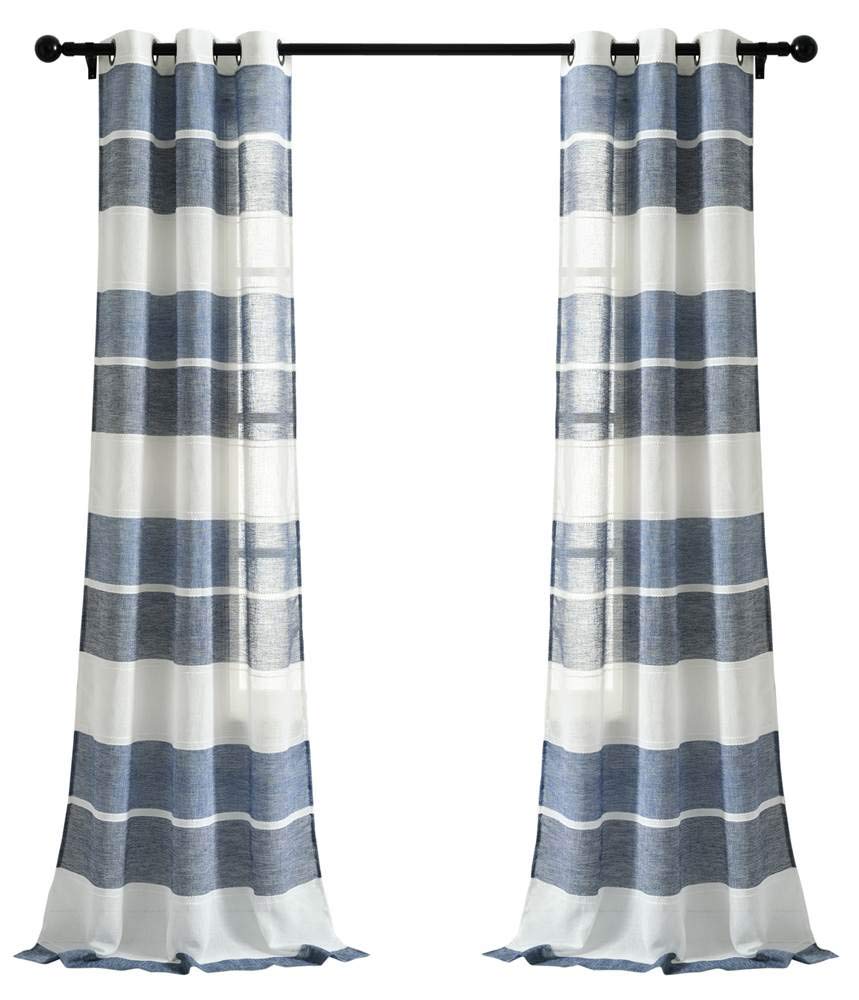 Lush Decor Navy Textured Striped Grommet Sheer Window Curtain Panel Pair (84" x 38"), 84" x 38 — image 1